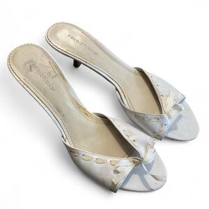 Predictions White Open-Toe Bow Kitten Heel Mules